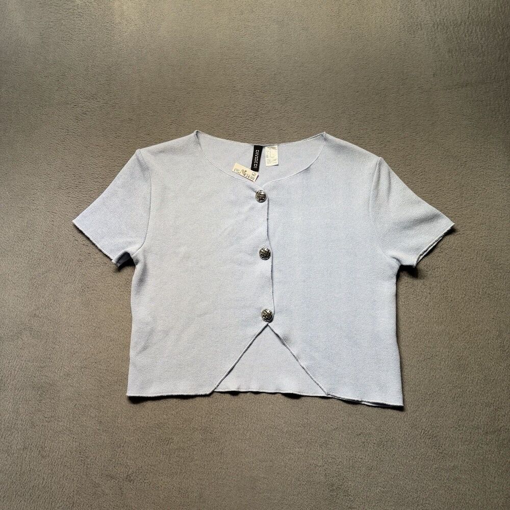 H&M Divided Women’s Medium Light Blue Cropped Jersey Cardigan Short Sleeve NWT